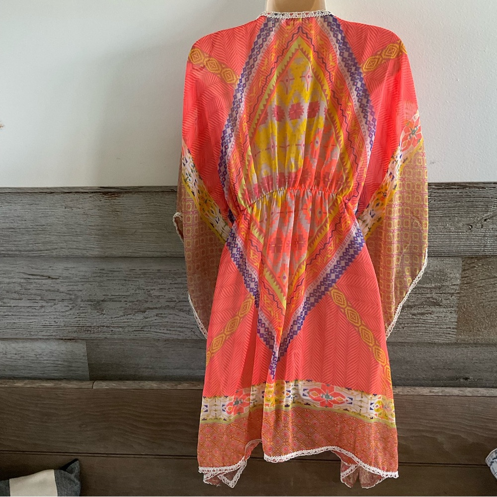 blue island Coral Multi-Color Sheer Swim Coverup medium - Picture 7 of 7
